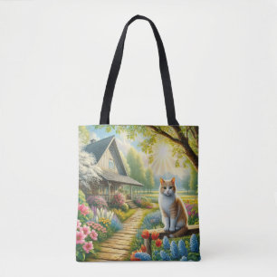 Spring cottage/garden & cat tote bag