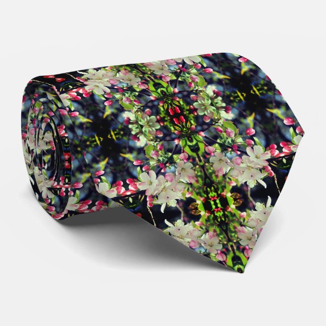 Spring Crabapple Blossoms Abstract Pattern Tie (Rolled)