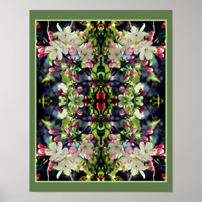 Spring Crabapple Blossoms Mirror Abstract Poster (Front)