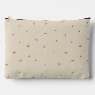 Spring Cream Japanese Cherry Blossom Floral Patter Accessory Pouch