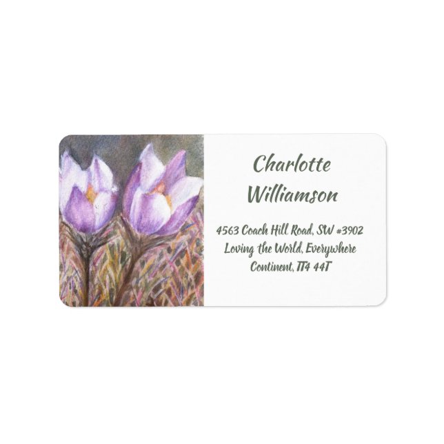 Spring Crocus Flowers in Watercolor Address Label (Front)