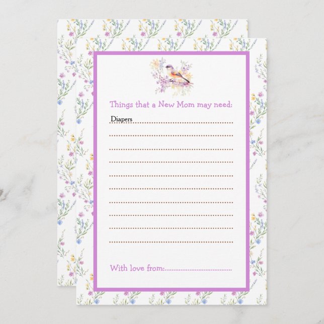 Spring Cute Bird Baby Shower advice list Invitation (Front/Back)