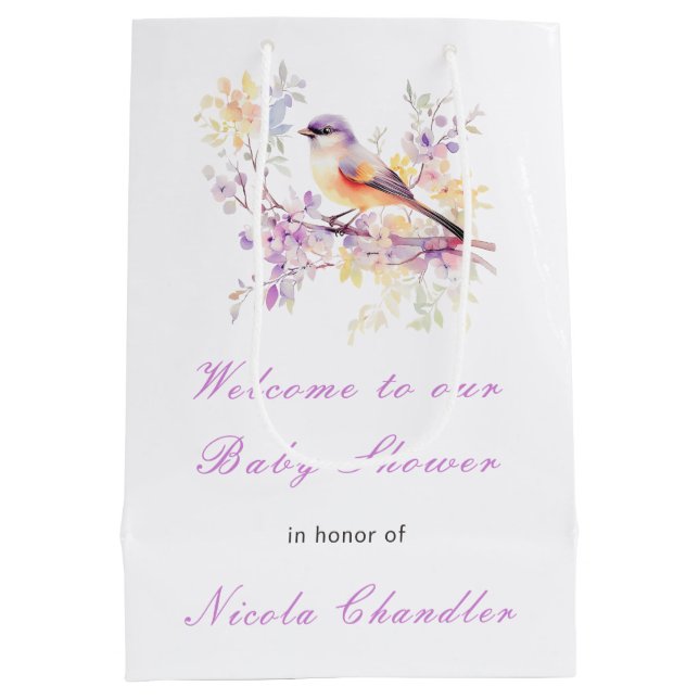 Spring Cute Bird Baby Shower Medium Gift Bag (Back)