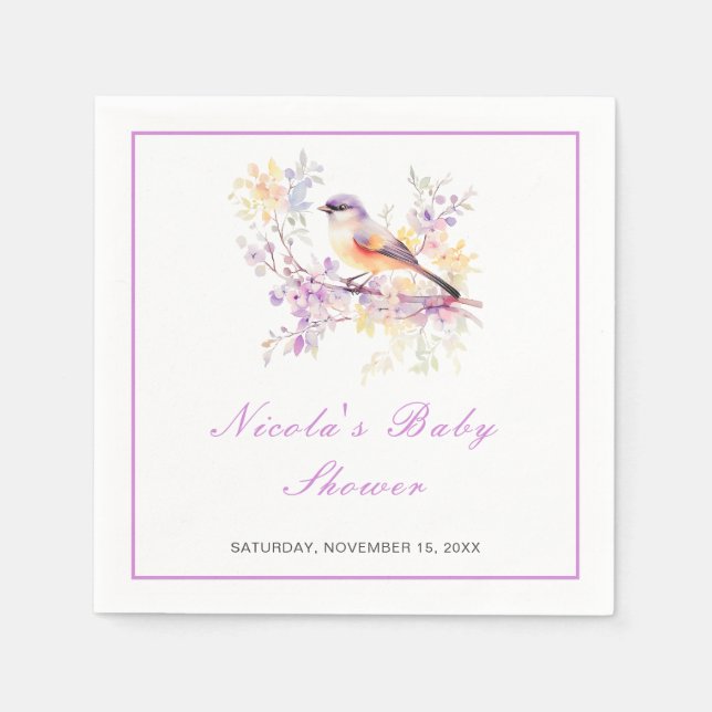 Spring Cute Bird Baby Shower Napkin (Front)