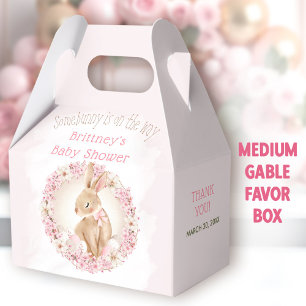 Spring Cute Bunny Pink Girl Baby Shower Medium Favour Box