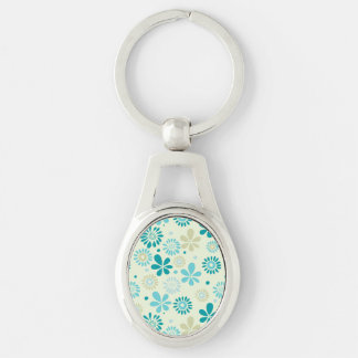Spring Cute Teal Blue Abstract Flowers Pattern Key Ring