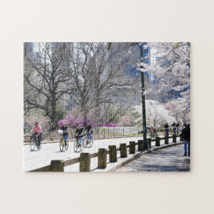 Spring Cycling in Central Park Cherry Blossoms NYC Jigsaw Puzzle