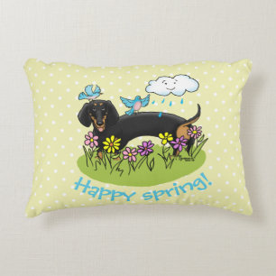 Spring Dachshund (black and tan) Cute dog Decorative Cushion
