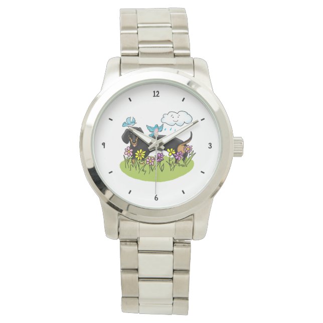 Spring Dachshund (black and tan) Cute dog Watch (Front)