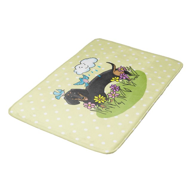 Spring Dachshund Dog Dachsie (black and tan) Cute Bath Mat (Angled)
