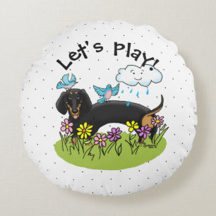 Spring Dachshund Dog Dachsie (black and tan) Cute Round Cushion