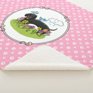 Spring Dachshund Dog Dachsie (black and tan) Cute Sherpa Blanket