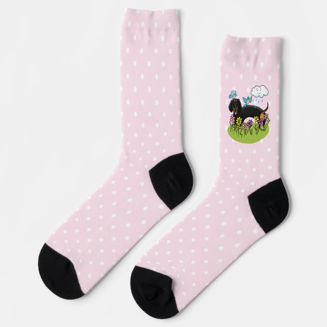 Spring Dachshund Dog Dachsie (black and tan) Cute Socks (Left)