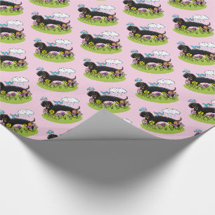 Spring Dachshund Dog Dachsie (black and tan) Cute Wrapping Paper