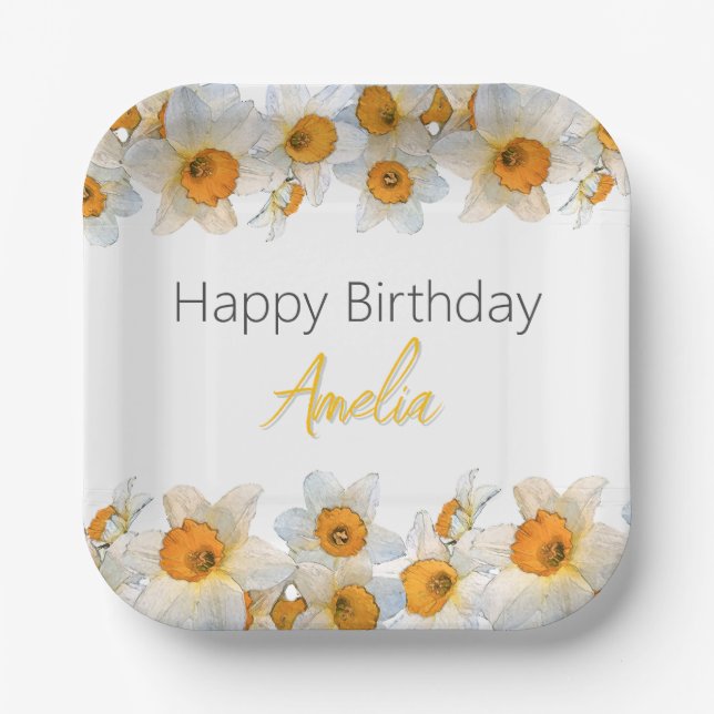 Spring Daffodil  Birthday Paper Plate (Front)