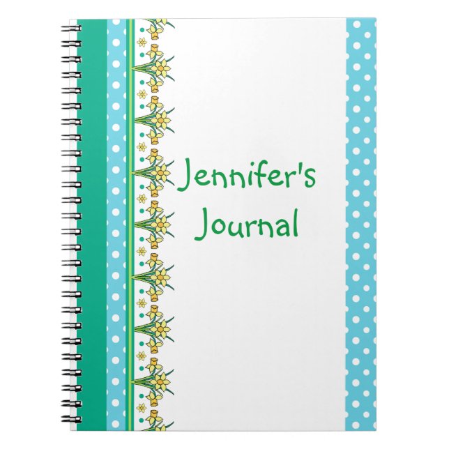 Spring Daffodil Border and Polka Dots Notebook (Front)