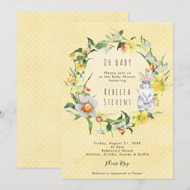 spring daffodil bunny baby shower invitation (Front/Back)