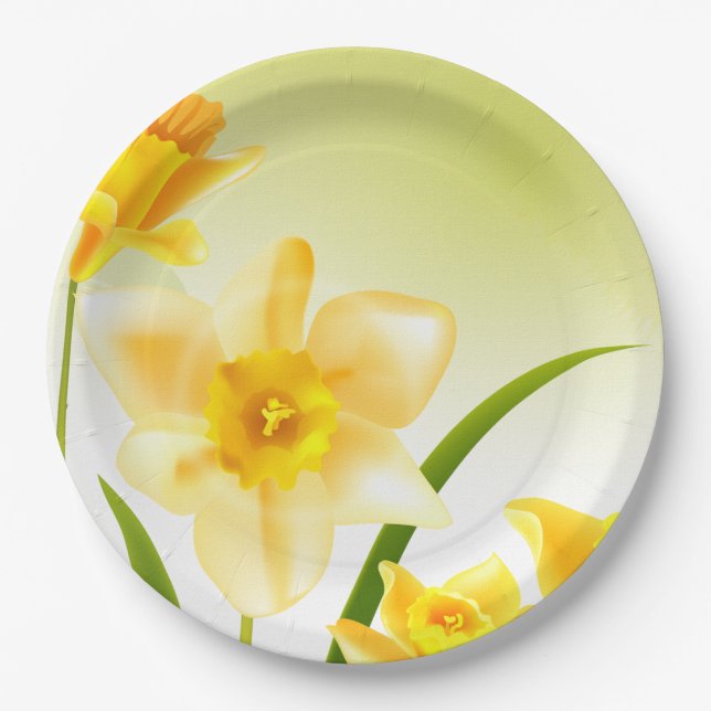 Spring Daffodil Easter Brunch Paper Plates (Front)