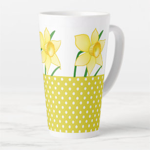 Spring Daffodil Flower with Polka-Dots Yellow  Latte Mug