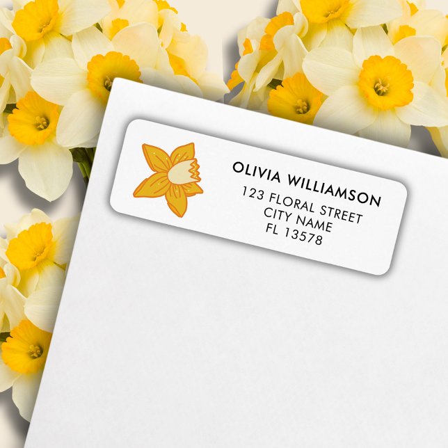 Spring Daffodil yellow floral Return Address Label (Daffodil spring floral address label)
