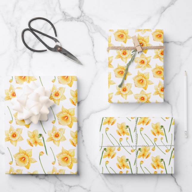 Spring Daffodil Yellow Rustic Floral  Wrapping Paper Sheet (Front)
