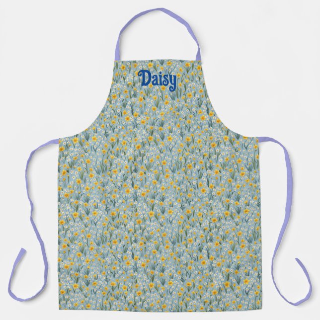 Spring daffodils and bees themed editable Apron (Front)