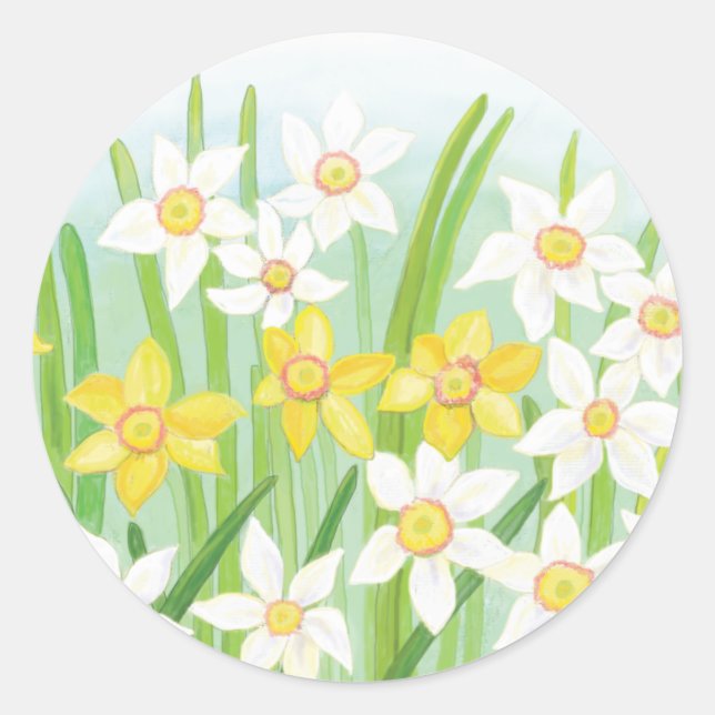 Spring Daffodils   Classic Round Sticker (Front)