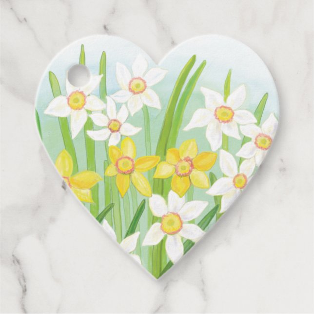 Spring Daffodils  Heart shaped Favour Tags (Front)