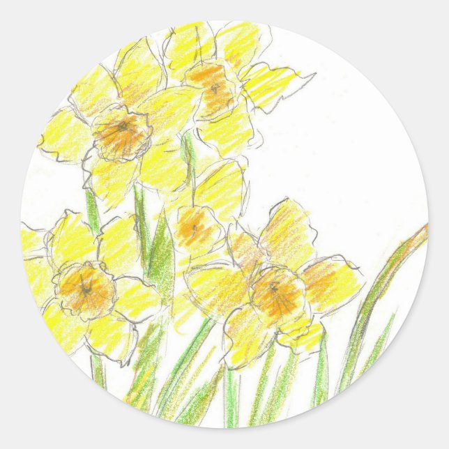 Spring Daffodils Yellow Flower Watercolor Classic Round Sticker (Front)