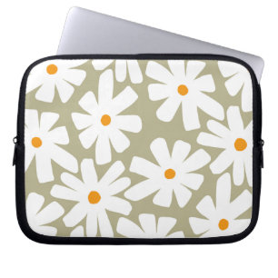 Spring daisies floral retro pattern sage green laptop sleeve