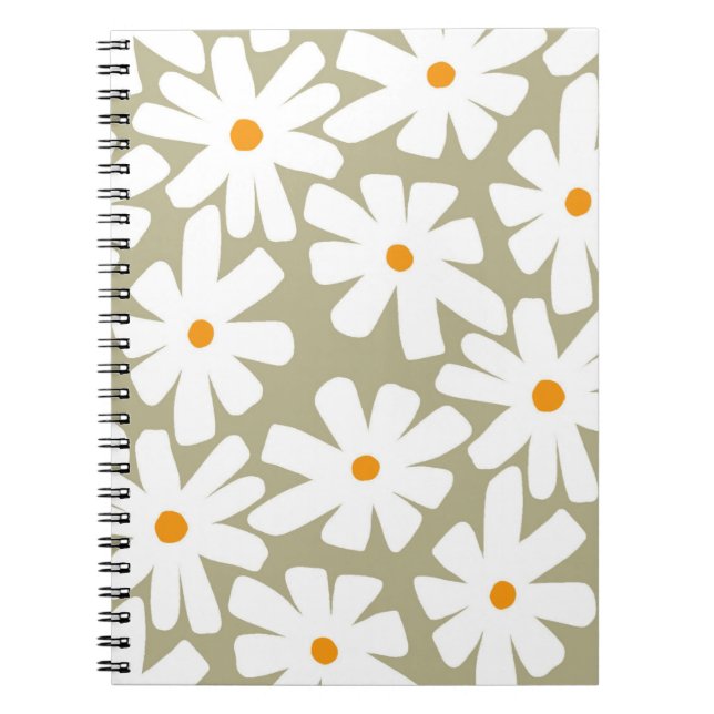 Spring daisies floral retro pattern sage green notebook (Front)