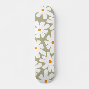 Spring daisies floral retro pattern sage green skateboard