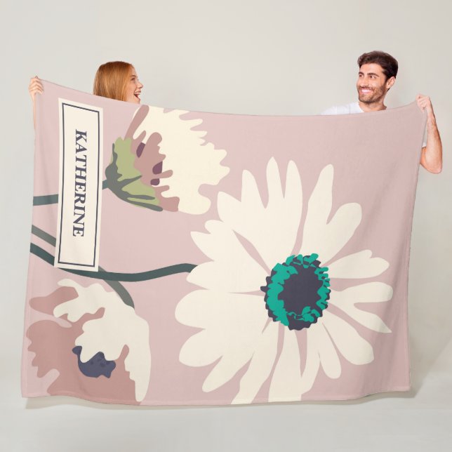 Spring Daisies Modern Floral Blooms Personalised  Fleece Blanket (In Situ)