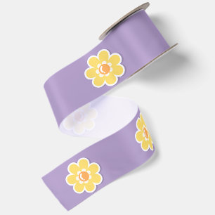 Spring Daisies on Pastel purple Satin Ribbon
