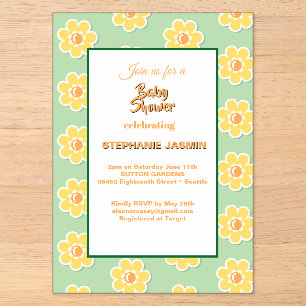 Spring Daisies on Pastel Sage Green Acrylic Invitations