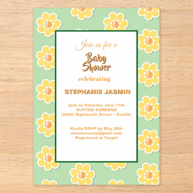 Spring Daisies on Pastel Sage Green Acrylic Invitations (Front)