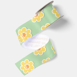 Spring Daisies on Pastel Sage Green Satin Ribbon