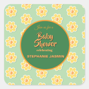 Spring Daisies on Pastel Sage Green Square Sticker