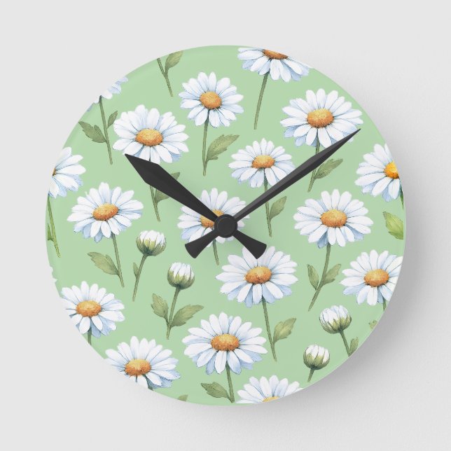 Spring daisies pattern round clock (Front)