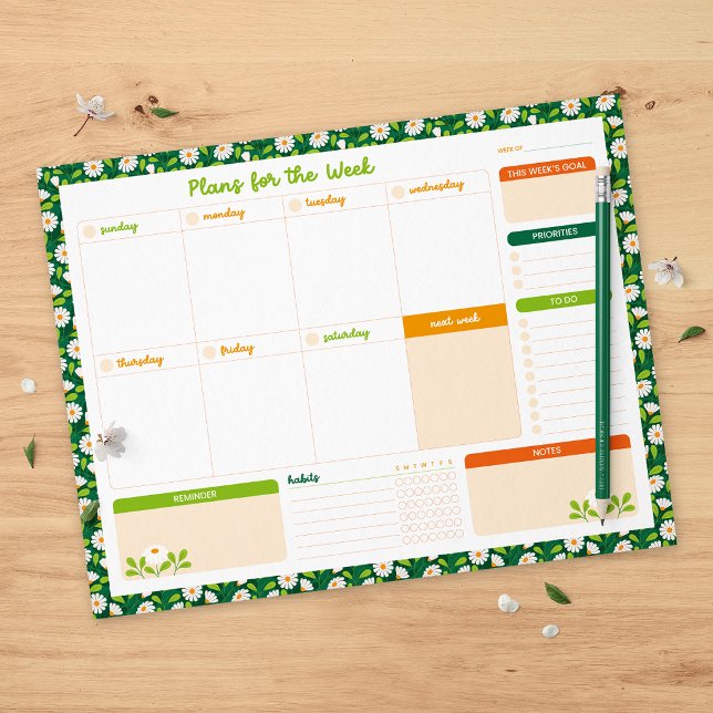 Spring Daisies & Vine Weekly Sunday Start Planner Notepad (Creator Uploaded)