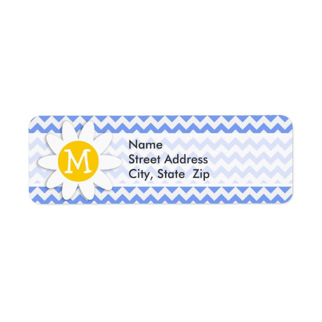 Spring Daisy; Blue Chevron Pattern Return Address Label (Front)