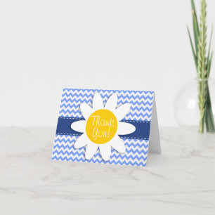 Spring Daisy; Blue Chevron Pattern Thank You Card