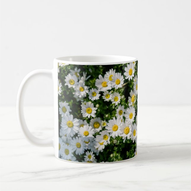 Spring Daisy Field: Serene Background Coffee Mug (Left)