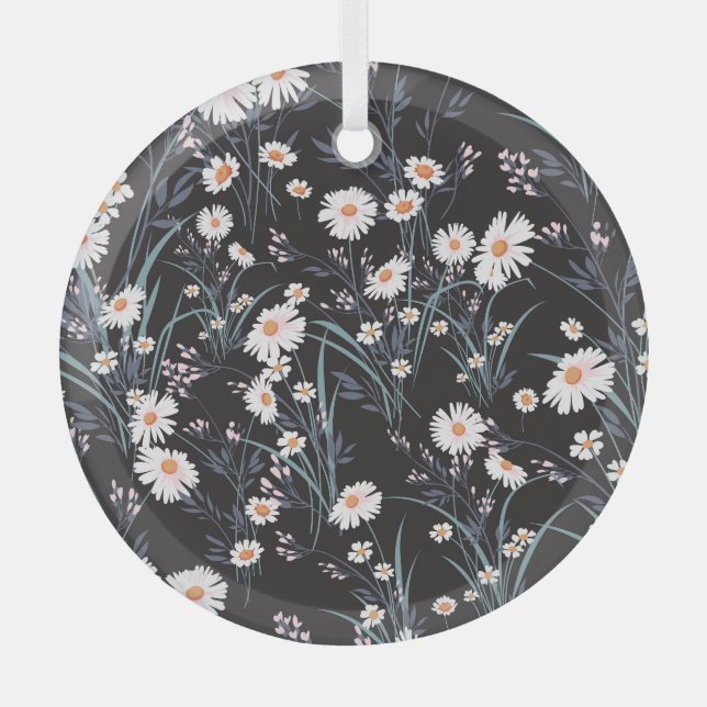 Spring Daisy Floral Seamless Design Glass Tree Decoration (Front)