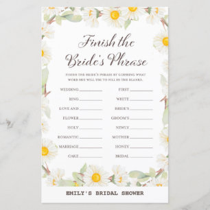 Spring Daisy Flower Bridal Shower Game PRINTED