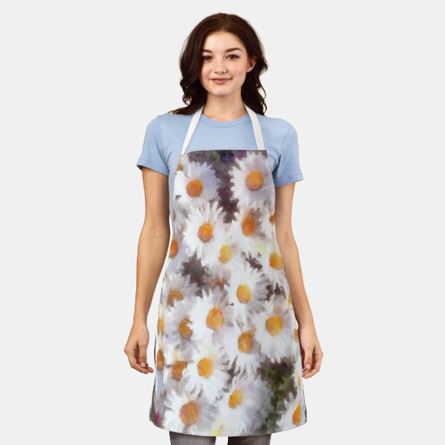 Spring Daisy Wildflower Watercolor Apron (Worn)