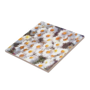 Spring Daisy Wildflower Watercolor Ceramic Tile