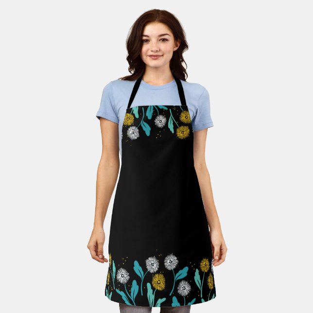 Spring Dandelion Flowers and Leaves Design Apron (Worn)
