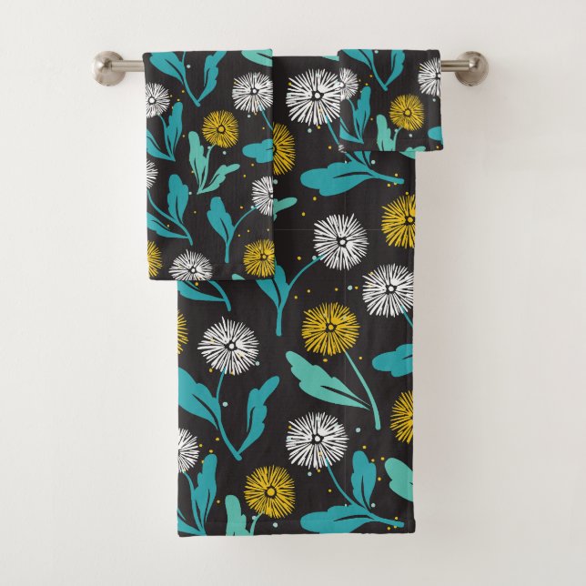 Spring Dandelion Flowers and Leaves Design Bath Towel Set (Insitu)
