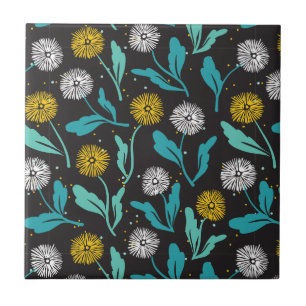 Spring Dandelion Flowers and Leaves Design Ceramic Tile